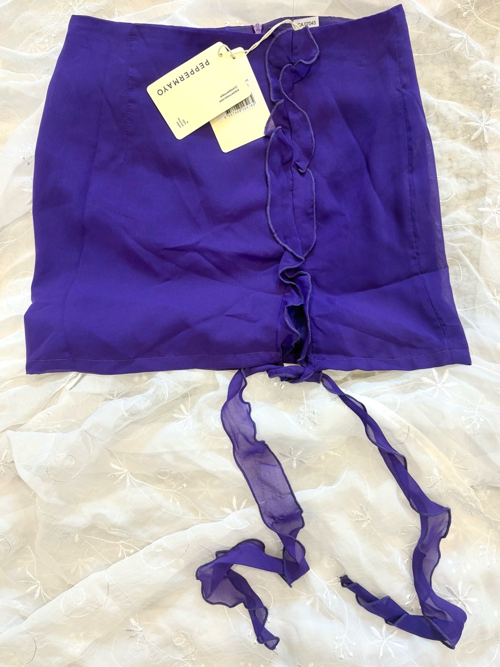 NWT PEPPERMAYO Purple Ruffle Tie-Front Mini Skirt